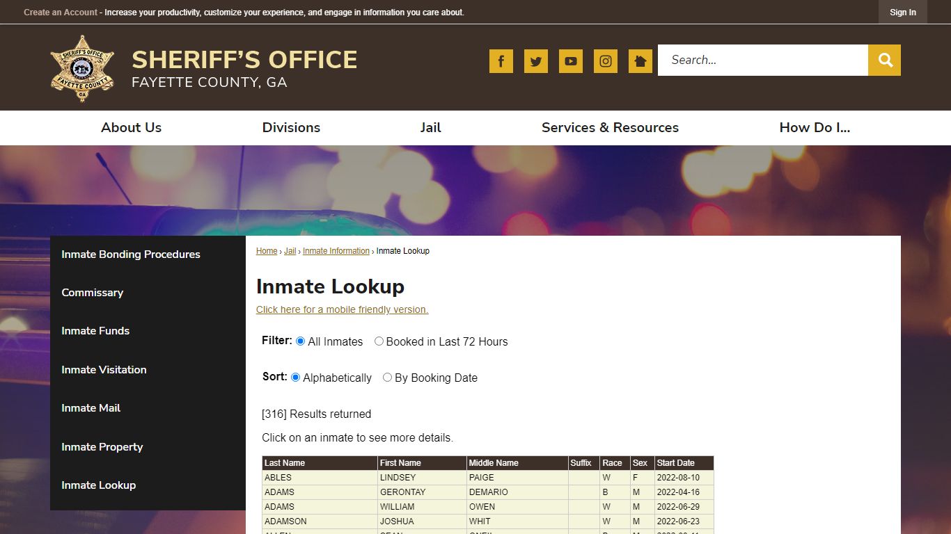 Inmate Lookup | Fayette County Sheriff, GA